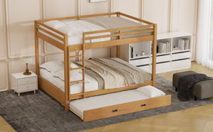 English Elm Wood Queen Size Bunk Bed With Trundle & Ladder – Stylish, Durable Sleeping Solution For All Ages N7090004008D-GIGA