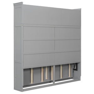 English Elm Queen Murphy Wall Bed with Storage Cabinets and Wine Rack for Small Space Living Gray LP000879AAE-1