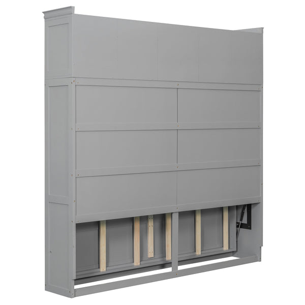 English Elm Queen Murphy Wall Bed with Storage Cabinets and Wine Rack for Small Space Living Gray LP000879AAE-1