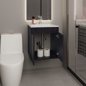 English Elm Bathroom Compact Vanity Cabinet 20.8" H – Engineered Wood Two-Door Storage, Modern Space-Saver Black 24.8 L x 22.83 W x 11.81 H B097P395872