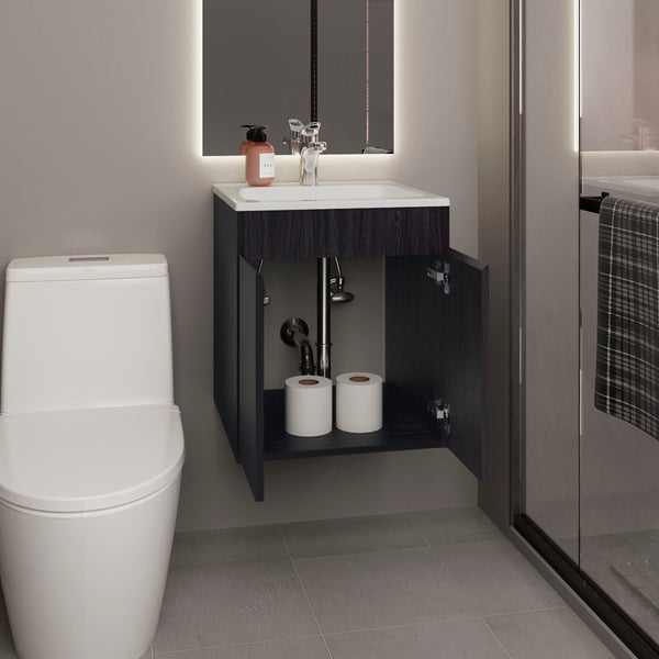 English Elm Bathroom Compact Vanity Cabinet 20.8" H – Engineered Wood Two-Door Storage, Modern Space-Saver Black 24.8 L x 22.83 W x 11.81 H B097P395872