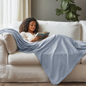 JLA Home Madison Park - Rayon Bamboo Cotton Blanket with Diamond Jacquard Weave — Breathable, Silky Soft & Gift-Ready Luxury Light Blue AM51-0530
