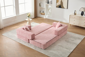 English Elm UNITED Folding Sofa Bed with Removable Cover Zipper, Chenille Memory Foam Sleeper for Small Spaces Pink W1568P293810