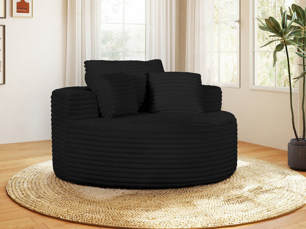 English Elm Round Modular Chenille Chaise Lounge Deep Seat Circular Sofa for Bedroom Living Room Black W5527P461610