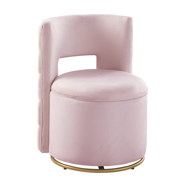 English Elm 360° Velvet Swivel Accent Chair with Hidden Storage, Gold Metal Base, Curved Modern Pink Seat W1420P372917