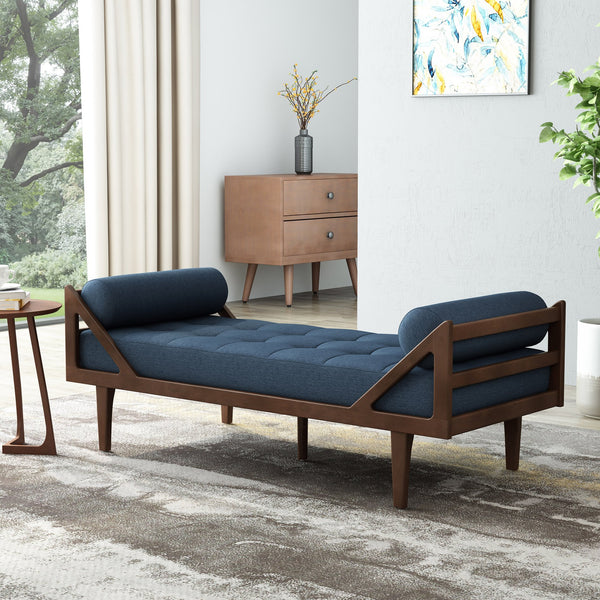 English Elm Chaise Lounge with Button Tufting Waffle Stitch Bentwood Frame for Living Room 70758.00NBLU
