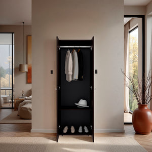 English Elm Home 2 Doors Closet System Armoire with Hanging Rod & Shelf, Stained Walnut Compact Bedroom Organizer B200P350350