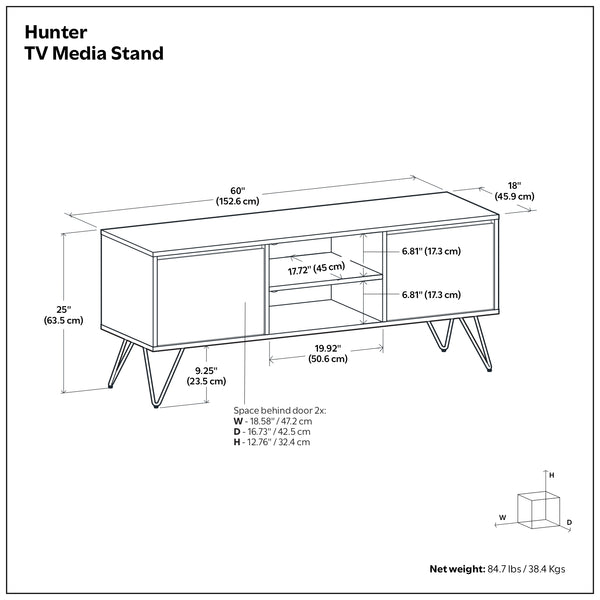English Elm Hunter Tv Media Stand - Stylish Oak Veneer With Industrial Design, Storage & Cable Management B136P158735