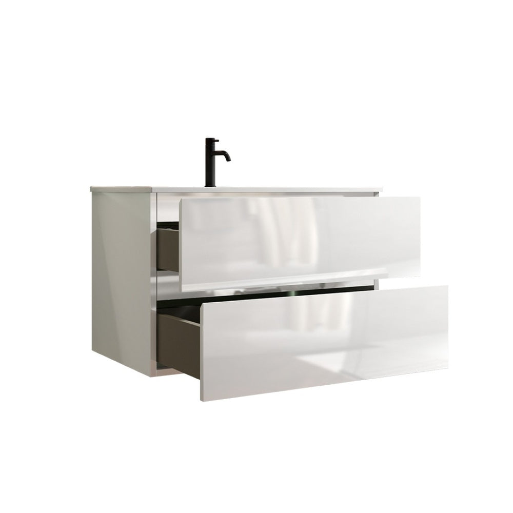English Elm Tia 30" Glossy White Floating Bathroom Vanity With Ceramic Sink & Double Drawers For Modern Spaces W1865S00104-GIGA
