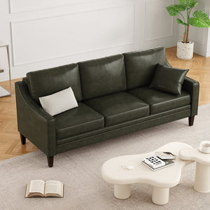 English Elm 78.75'' Slipcovered Faux Leather Sofa with High-Density Foam, Solid Wood Frame, Easy-Clean Finish Green T3623P411309