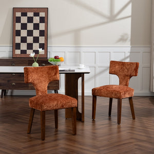 English Elm Mid Mid Century Modern Dining Chairs Set of 2 Upholstered Linen Accent Chairs with Solid Wood Frame, Ergonomic Support and Nailhead Trim Orange W794P335662