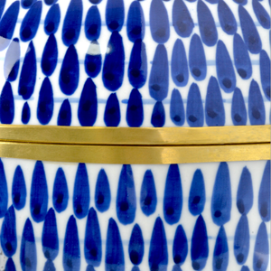 Plavan Artisan Jar Set of 3 – Hand-Painted Blue Ceramic with Brass Accents for Stylish Storage