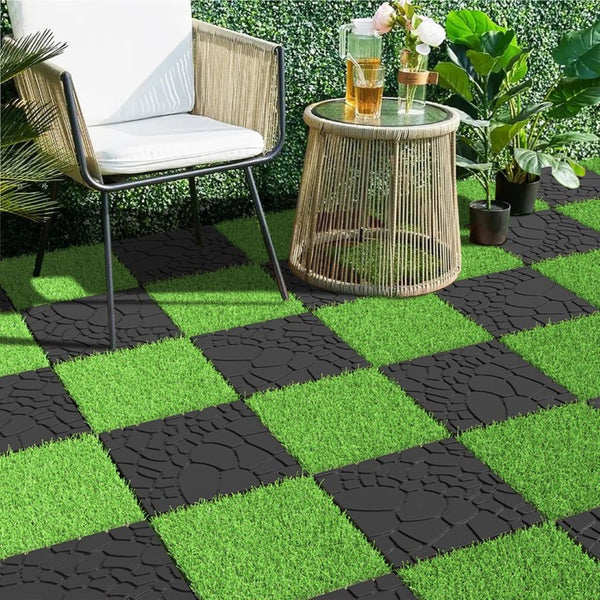 English Elm Stone Texture Interlocking Patio Tiles Polypropylene Anti-slip Outdoor Deck Flooring 44 Sq Ft Grey W3022P268428