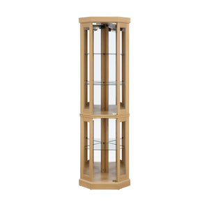 English Elm Lighted Curio Cabinet - Elegant Corner Display Case For Antiques, Glassware & Wine Storage, Oak Finish W1758P300104
