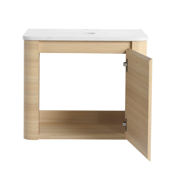 English Elm 24'' Wall-Mounted Bathroom Vanity with Soft-Close Door, Rounded Edges, Plywood Build, Space-Saving Design Ameican White Oak W999P348969
