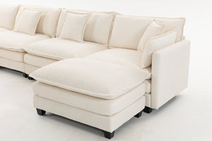English Elm Modern Chenille Sectional Sofa Modular Sleeper with Ottoman Chaise and Waist Pillows W2530S00020