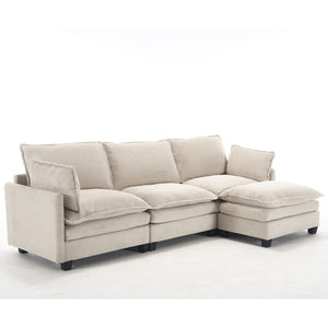 English Elm Oversized Modular U-Shaped Velvet Sofa: Luxurious 4-Seat Couch With Ottomans & Pillows W2705S00022-GIGA