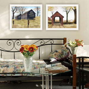 English Elm Trendy Decor 4u Billy Jacobs Rustic Barn Bridge Two Piece White Framed Canvas Wall Art B067P254097