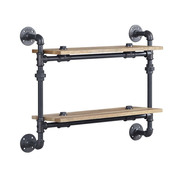 English Elm 2 Pipe Wall Shelf – 2-Tier Oak Planks with Sandy Black Metal Tubes, Farmhouse Industrial Display & Storage Solution B016P324197