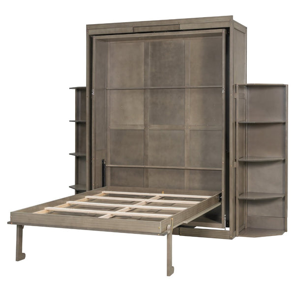 English Elm Rotating Murphy Wall Bed with Convertible Desk Dual Side Shelves Full Size Mdf Cabinet Gray LP000961AAE
