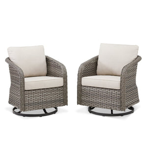 English Elm Outdoor Swivel Glider Wicker Chairs Set of 2 with All-weather Pe Rattan Porch Seating T3773P418582