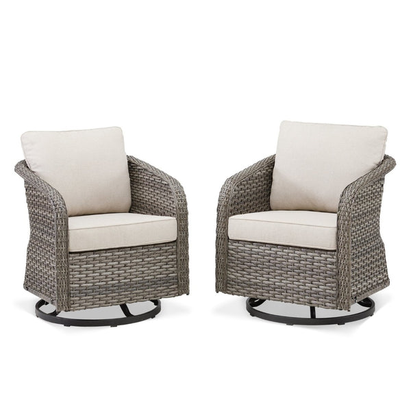 English Elm Outdoor Swivel Glider Wicker Chairs Set of 2 with All-weather Pe Rattan Porch Seating T3773P418582