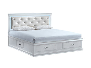 English Elm Lorana King Platform Bed with Led Lighting Tufted Faux Leather Glam Storage Frame White B078S00697
