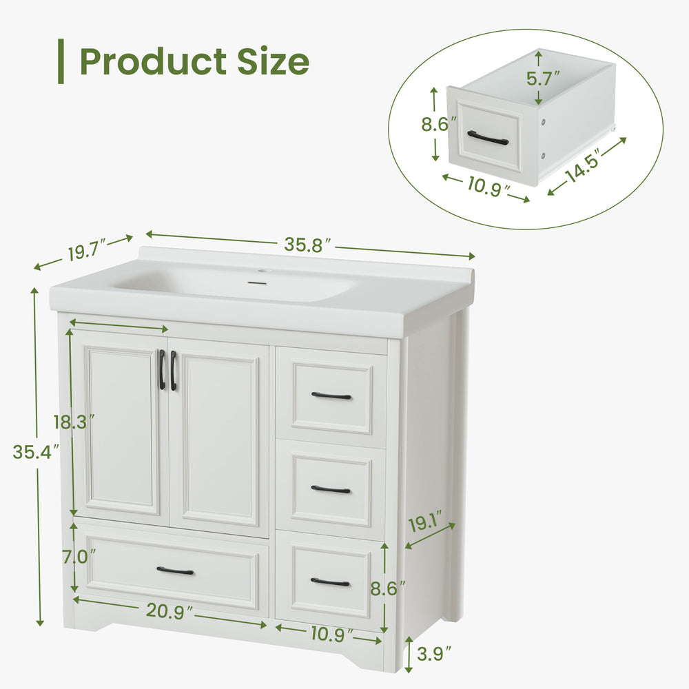 English Elm Sinks 36" Rectangular Porcelain Bathroom Sink White 36x20 Modern Countertop Basin Durable Ceramic W1162P199803
