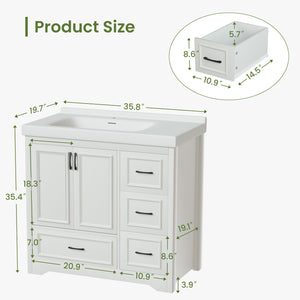English Elm Sinks 36" Rectangular Porcelain Bathroom Sink White 36x20 Modern Countertop Basin Durable Ceramic W1162P199803