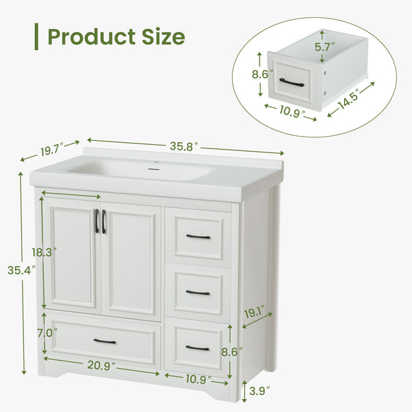 English Elm Sinks 36" Rectangular Porcelain Bathroom Sink White 36x20 Modern Countertop Basin Durable Ceramic W1162P199803
