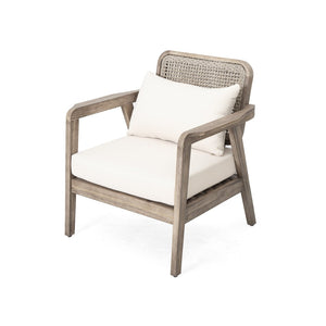 English Elm Outdoor Acacia Wood Club Chair Deep Seating Woven Back Patio Lounge Resort Style N780P171149B