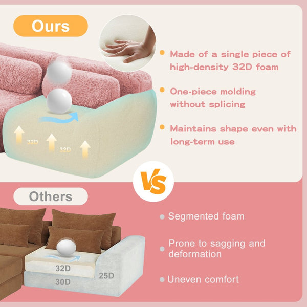 English Elm 149'' Plush Modular Cloud Sofa Boneless Ergonomic Design for Home Theater Lounge Pink W714S01562