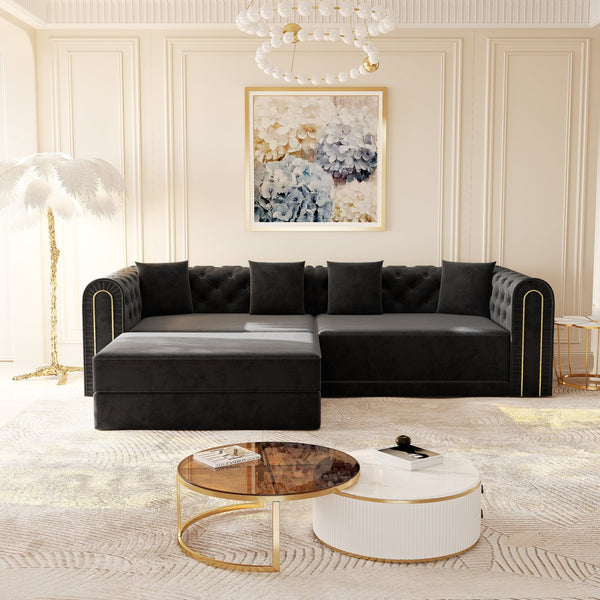 English Elm 90.2" Plush Teddy Fabric Convertible Sleeper Sofa with Hidden Storage for Living Room Black W1885S00243