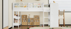 English Elm Twin Low Loft Bed Solid Pine Frame Kids Study Desk Blackboard Storage White W1580S00297