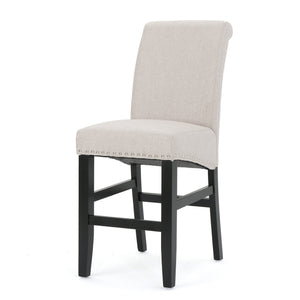 English Elm Christopher Knight Home® - 25" Contemporary Upholstered Counter Stools with Nailhead Trim, Wheat Fabric, Black Legs, Foam Comfort (Set of 2) N780P278314B