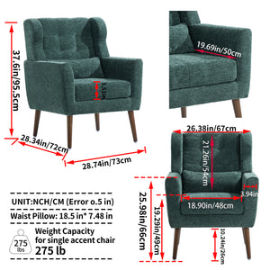 English Elm Modern Accent Chair with Chenille Upholstery, Ergonomic Padded Seat & Solid Wood Legs for Living Rooms Blackish Green W1028102387