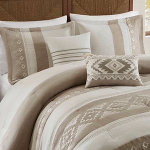 English Elm 5-piece Micro Suede Comforter Set with Geometric Embroidery for Full Queen Beds B035P408734