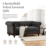 Christopher Knight Home® - Noble House - - Vivalux 59.44" Chesterfield Velvet Loveseat Sofa,2-Person Rolled Arm Dutch Plush Upholstered Sofa Couch With Tufted Button For Living Room, Bedroom, Small Places,Dark Gray