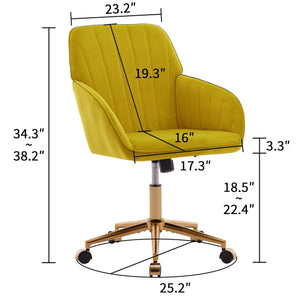 English Elm TY Velvet Office Chair Bright Yellow with Gold Base, 360° Swivel, Height Adjustable, Luxury Comfort W2311P237657
