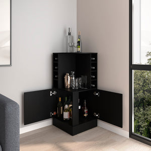 English Elm Hobart Black Bar Cabinet for Living Room — Corner-Saving Engineered Wood, 6 Wine Slots & Storage B092P269906