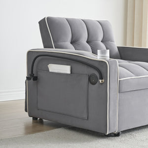 English Elm 1 Velvet Convertible Sleeper Sofa with Usb Port Adjustable Back and Rolling Casters Dark Gray W2564P462077