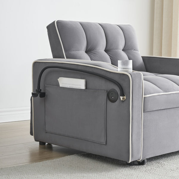 English Elm 1 Velvet Convertible Sleeper Sofa with Usb Port Adjustable Back and Rolling Casters Dark Gray W2564P462077