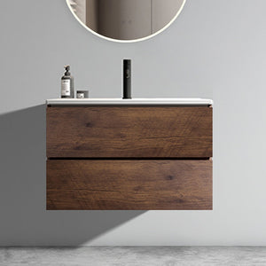 English Elm Wall Mount 30" Walnut Bathroom Vanity With Ceramic Sink & Storage – Modern Floating Design, Pre-Assembled W1865S00106-GIGA