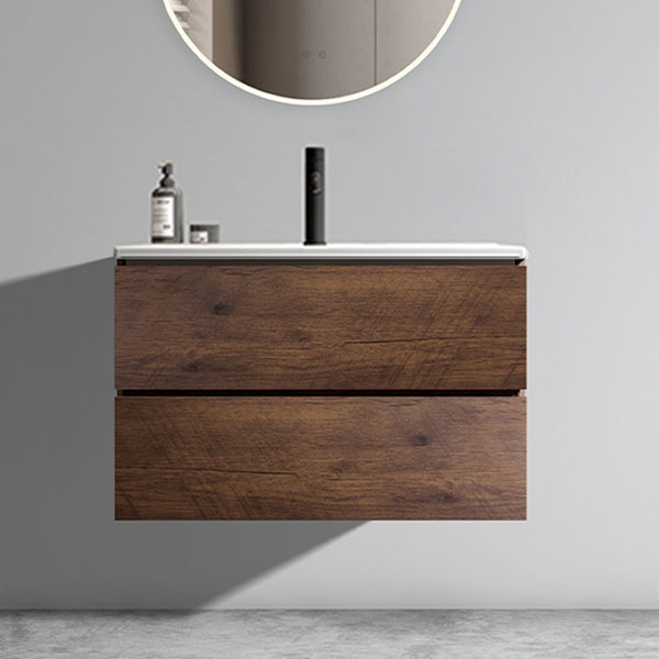 English Elm Wall Mount 30" Walnut Bathroom Vanity With Ceramic Sink & Storage – Modern Floating Design, Pre-Assembled W1865S00106-GIGA
