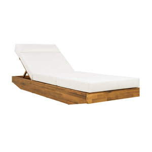 English Elm Boat-shape Acacia Wood Outdoor Chaise Lounge Slatted Teak Finish Poolside Recliner Cream,Teak N770P380117T_N770P285267C