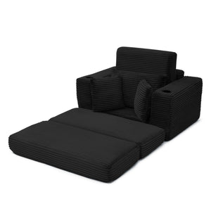 English Elm 52.4'' Boneless Foam Chaise Lounge Convertible Corduroy Sofa Bed for Living Room Black W1117P410664