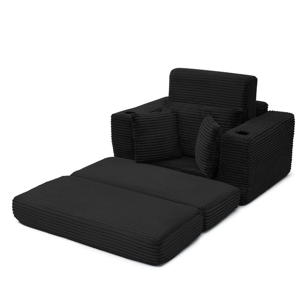 English Elm 52.4'' Boneless Foam Chaise Lounge Convertible Corduroy Sofa Bed for Living Room Black W1117P410664