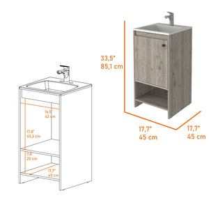 English Elm Chariot Free Standing Vanity Cabinet with Open Shelf and Cabinet Storage, 17.7" W x 33.5" H, Modern Design LIGHT GREY 22 L x 22 W x 6 H B128S00069