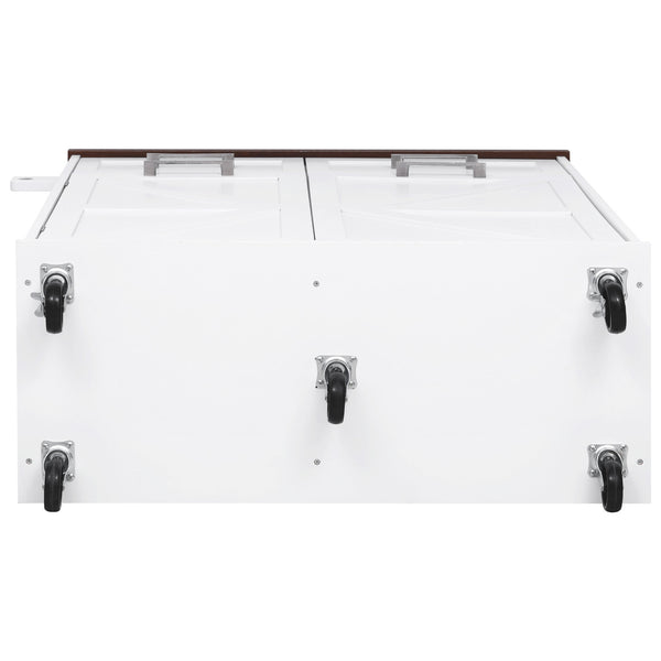 English Elm K&K 47.2" Farmhouse Kitchen Island with Drop Leaf, Removable Side Shelf, Trash Cabinet, Wheels White N707P307296W