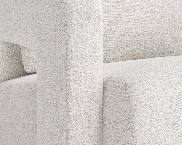 Sunpan Forester Lounge Chair - Copenhagen White Boucle With Sculpted Arms & Antique Gold Base Elegance Cream Fabric 110939